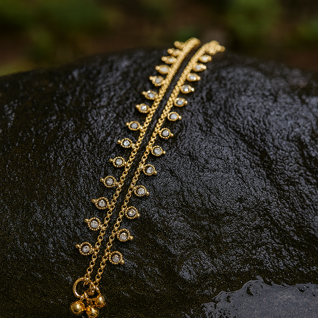 White Stone Stunning Gold Look Anklets - ANK - 1120