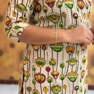 Kalamkari Hand Block Print with Lotus & Peacock Designs - KAL 1222