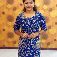 Kalamkari Hand Block Print with Lotus & Peacock Designs - KAL 1236