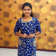 Kalamkari Hand Block Print with Lotus & Peacock Designs - KAL 1236