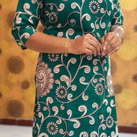 Kalamkari Hand Block Print with Lotus & Peacock Designs - KAL 1235