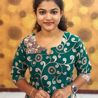 Kalamkari Hand Block Print with Lotus & Peacock Designs - KAL 1235