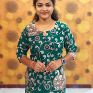 Kalamkari Hand Block Print with Lotus & Peacock Designs - KAL 1235