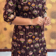 Kalamkari Hand Block Print with Lotus & Peacock Designs - KAL 1232