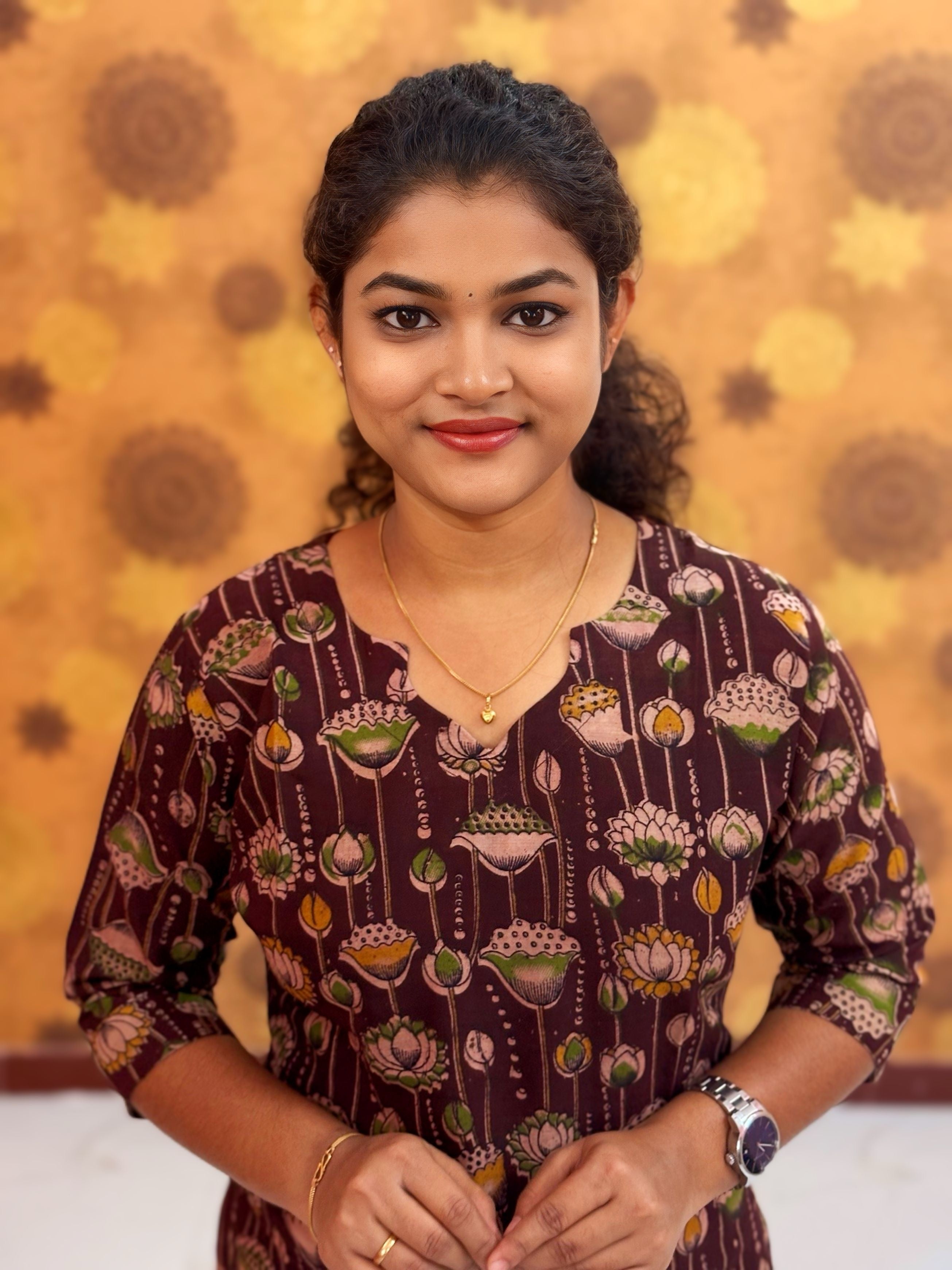 Kalamkari Hand Block Print with Lotus & Peacock Designs - KAL 1232