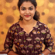 Kalamkari Hand Block Print with Lotus & Peacock Designs - KAL 1232