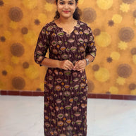 Kalamkari Hand Block Print with Lotus & Peacock Designs - KAL 1232