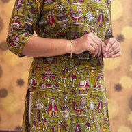 Kalamkari Hand Block Print with Lotus & Peacock Designs - KAL 1231
