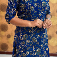 Kalamkari Hand Block Print with Lotus & Peacock Designs - KAL 1230