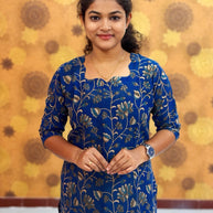 Kalamkari Hand Block Print with Lotus & Peacock Designs - KAL 1230