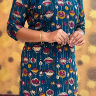 Kalamkari Hand Block Print with Lotus & Peacock Designs - KAL 1228