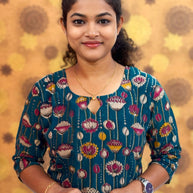 Kalamkari Hand Block Print with Lotus & Peacock Designs - KAL 1228