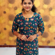 Kalamkari Hand Block Print with Lotus & Peacock Designs - KAL 1228