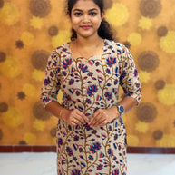 Kalamkari Hand Block Print with Lotus & Peacock Designs - KAL 1227