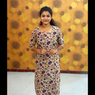 Kalamkari Hand Block Print with Lotus & Peacock Designs - KAL 1227