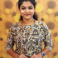 Kalamkari Hand Block Print with Lotus & Peacock Designs - KAL 1225