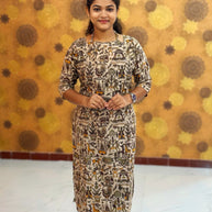 Kalamkari Hand Block Print with Lotus & Peacock Designs - KAL 1225