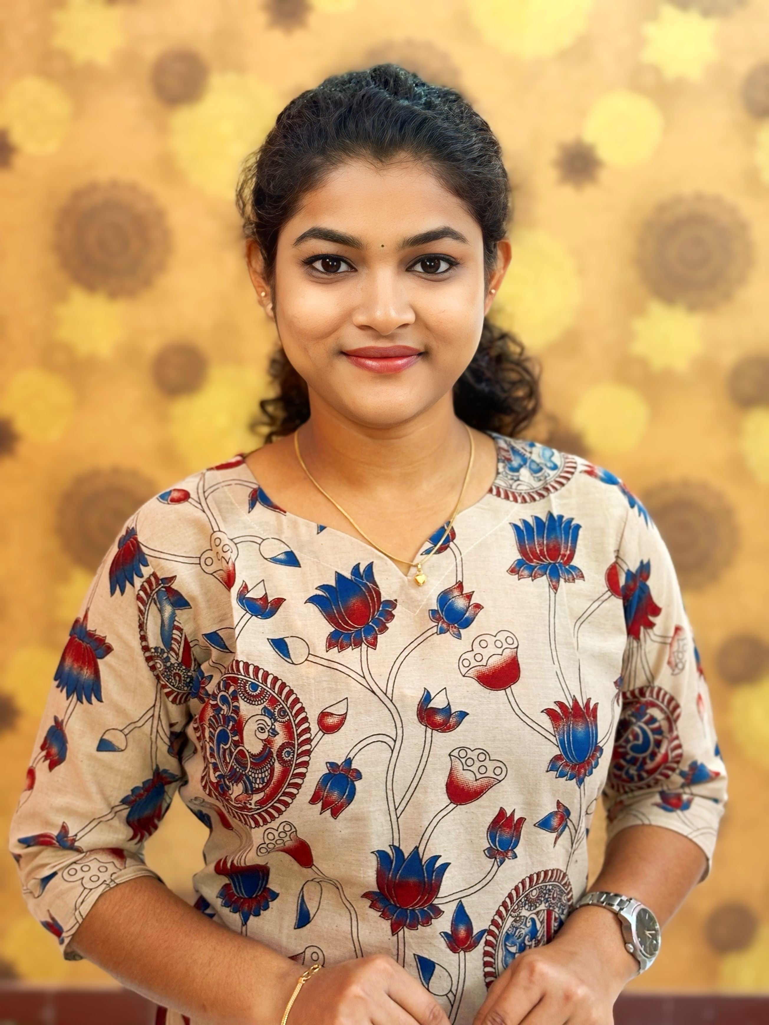 Kalamkari Hand Block Print with Lotus & Peacock Designs - KAL 1224