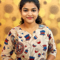 Kalamkari Hand Block Print with Lotus & Peacock Designs - KAL 1224