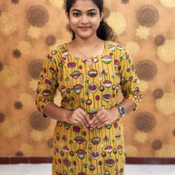 Kalamkari Hand Block Print with Lotus & Peacock Designs - KAL 1223