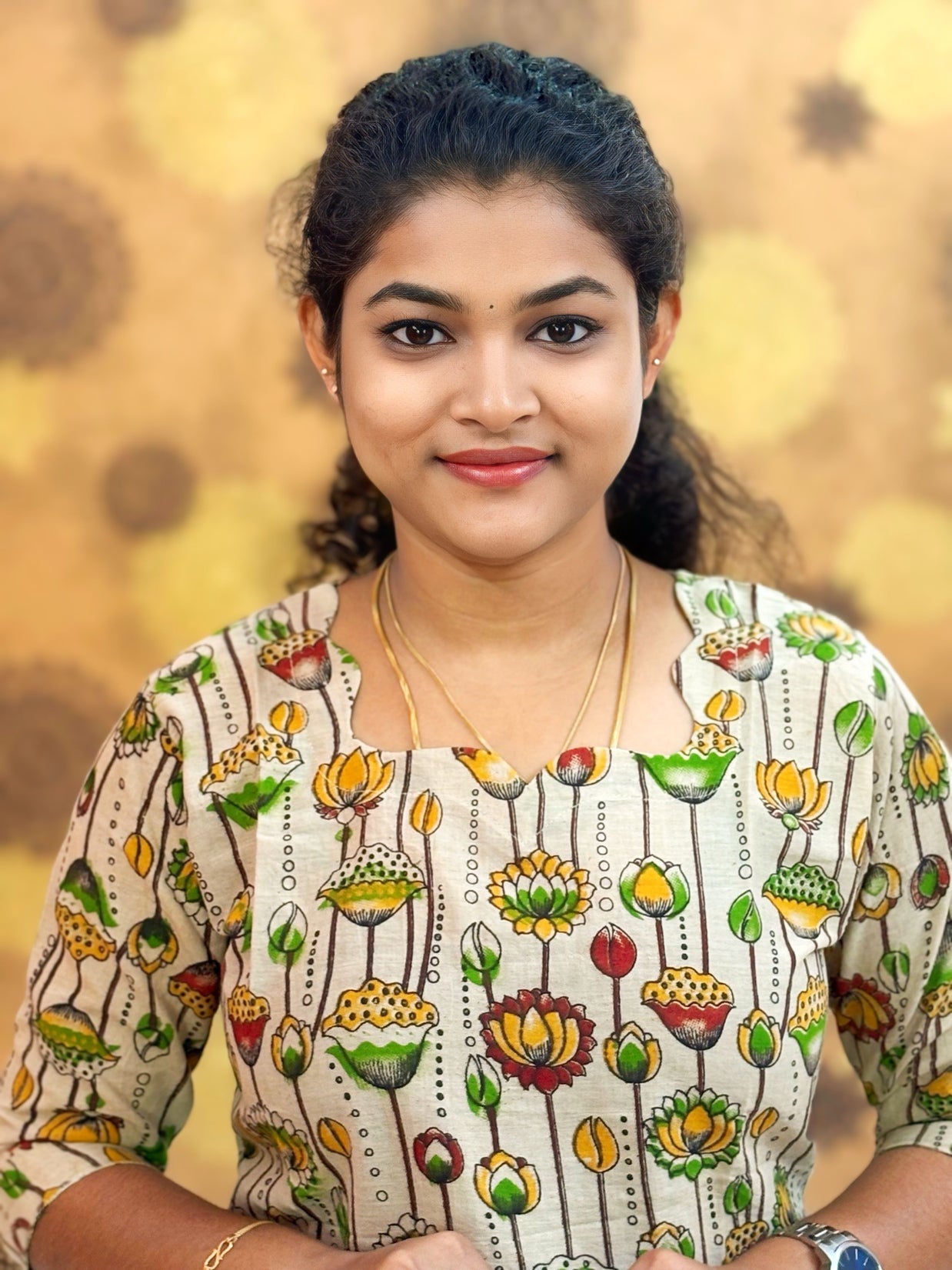 Kalamkari Hand Block Print with Lotus & Peacock Designs - KAL 1222