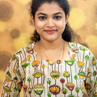 Kalamkari Hand Block Print with Lotus & Peacock Designs - KAL 1222