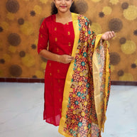 Premium Raw Silk Top Cotton Lining & Kalamkari Dupatta - RSK 1144