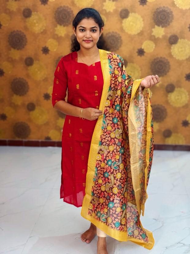 Premium Raw Silk Top Cotton Lining & Kalamkari Dupatta - RSK 1144