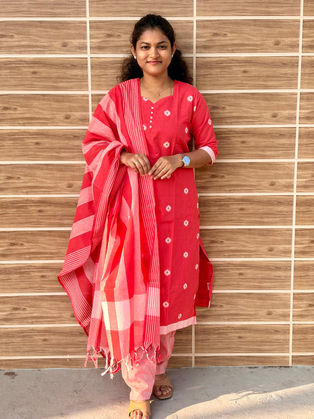 Handloom Butta Cotton Salwar Set with Lining & Cotton Dupatta - HCK 1178