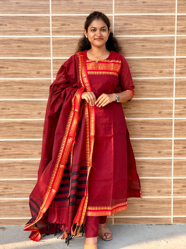 Kanchi Cotton Salwar set with Lining & Malarkodi Border Dupatta- KAC 1177