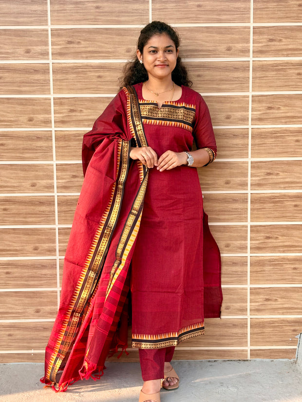 Kanchi Cotton Salwar set with Lining & Malarkodi Border Dupatta- KAC 1176