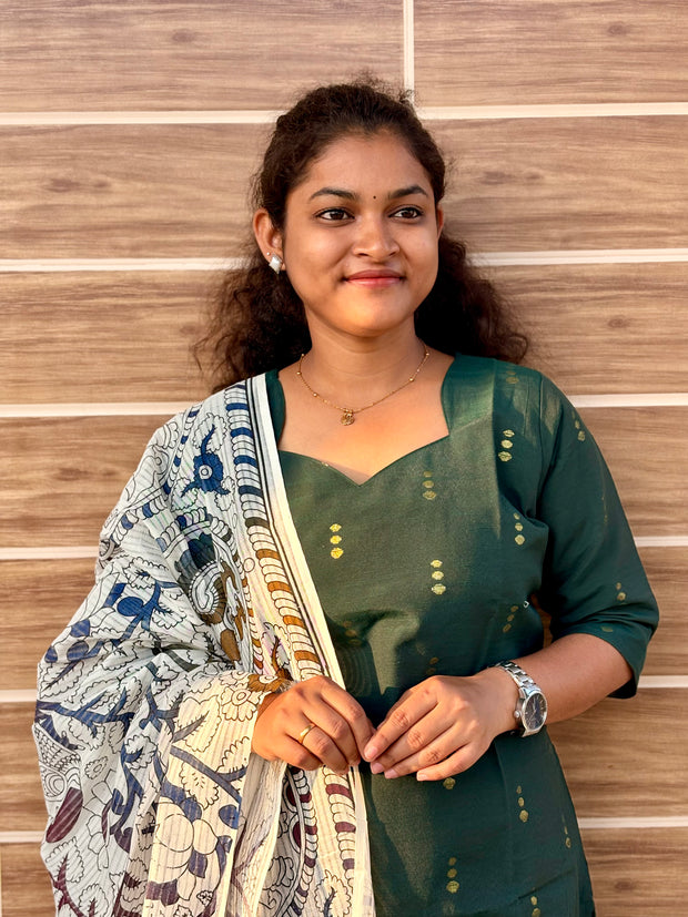 Premium Raw Silk Salwar Set with Lining & Kalamkari Dupatta - RSK 1175