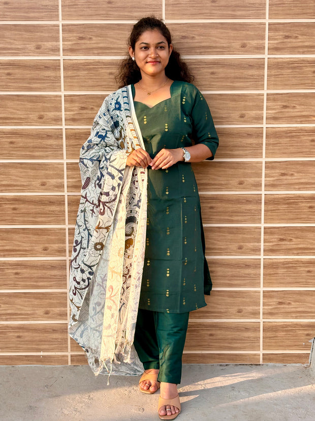 Premium Raw Silk Salwar Set with Lining & Kalamkari Dupatta - RSK 1175