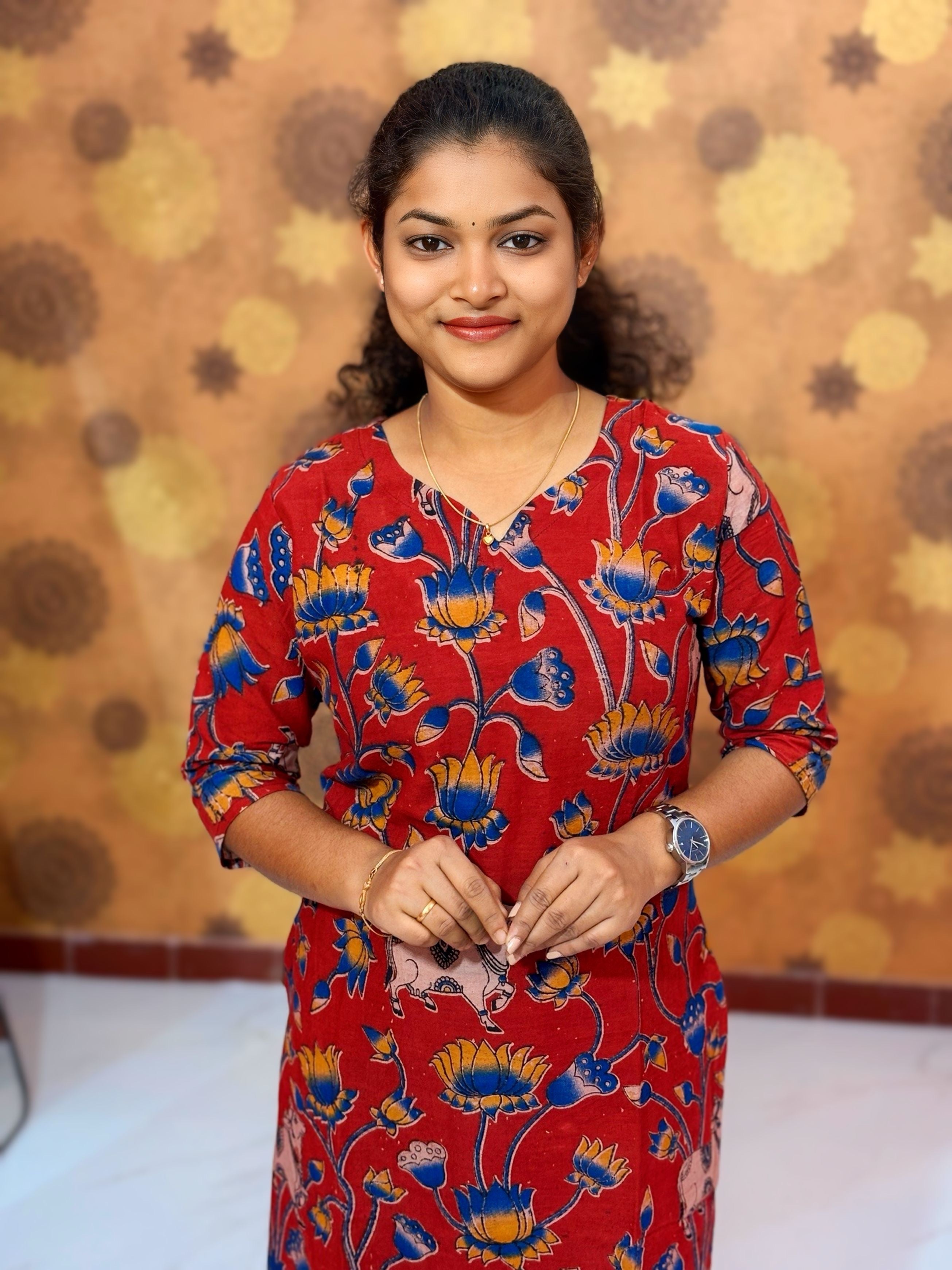 Kalamkari Hand Block Print with Traditional Designs - KAL 1257