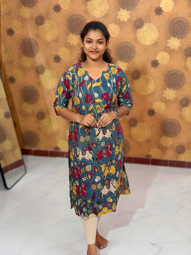 Kalamkari Hand Block Print with Traditional Designs - KAL 1237
