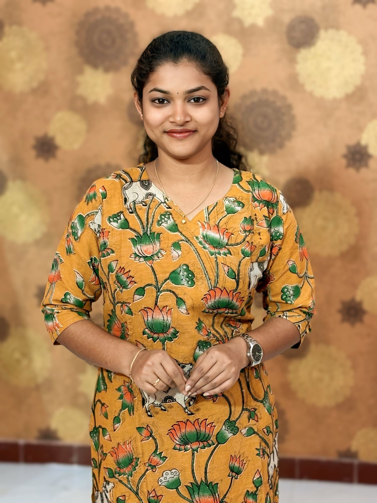 Kalamkari Hand Block Print with Traditional Designs - KAL 1240
