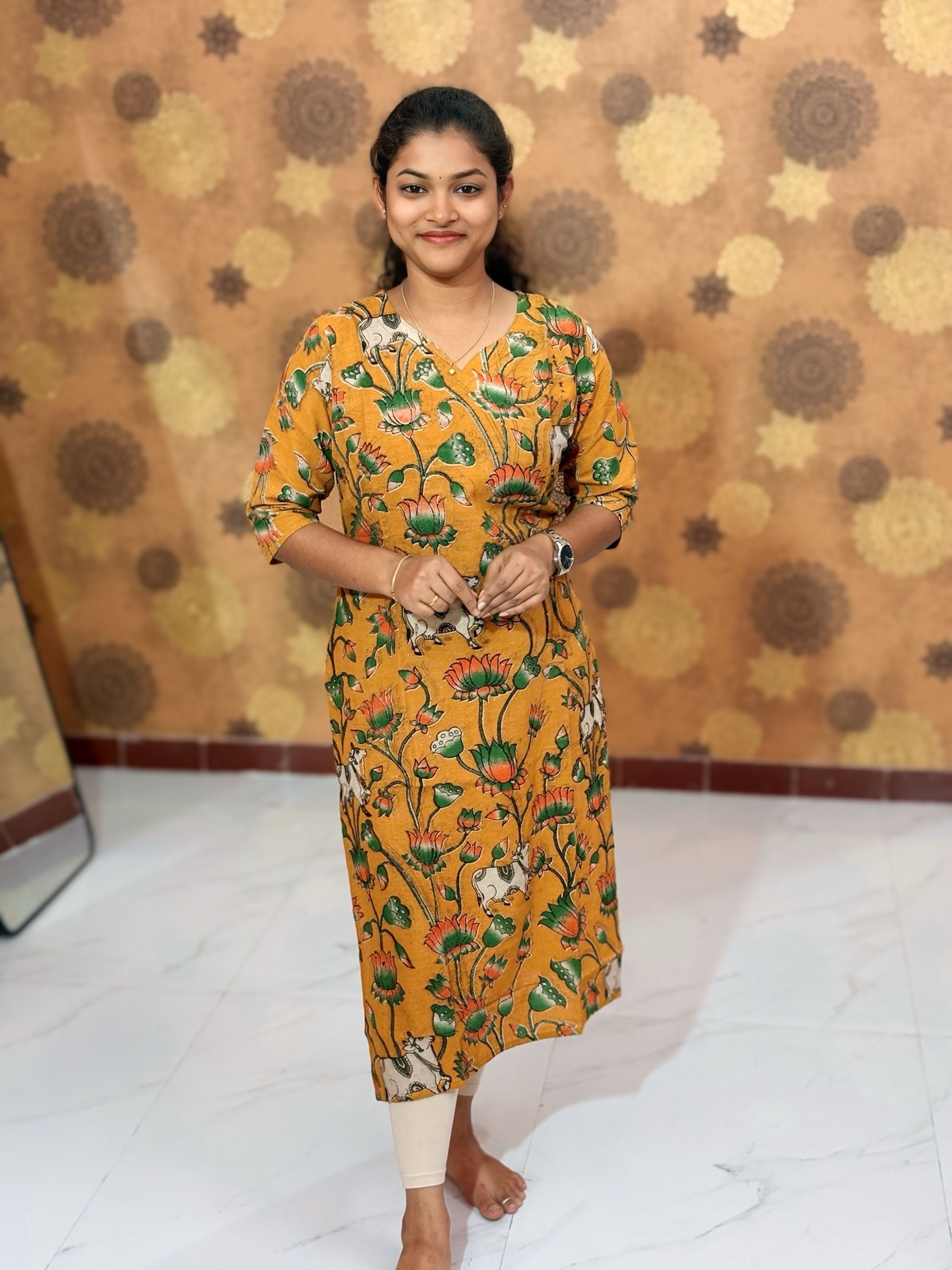 Kalamkari Hand Block Print with Traditional Designs - KAL 1240