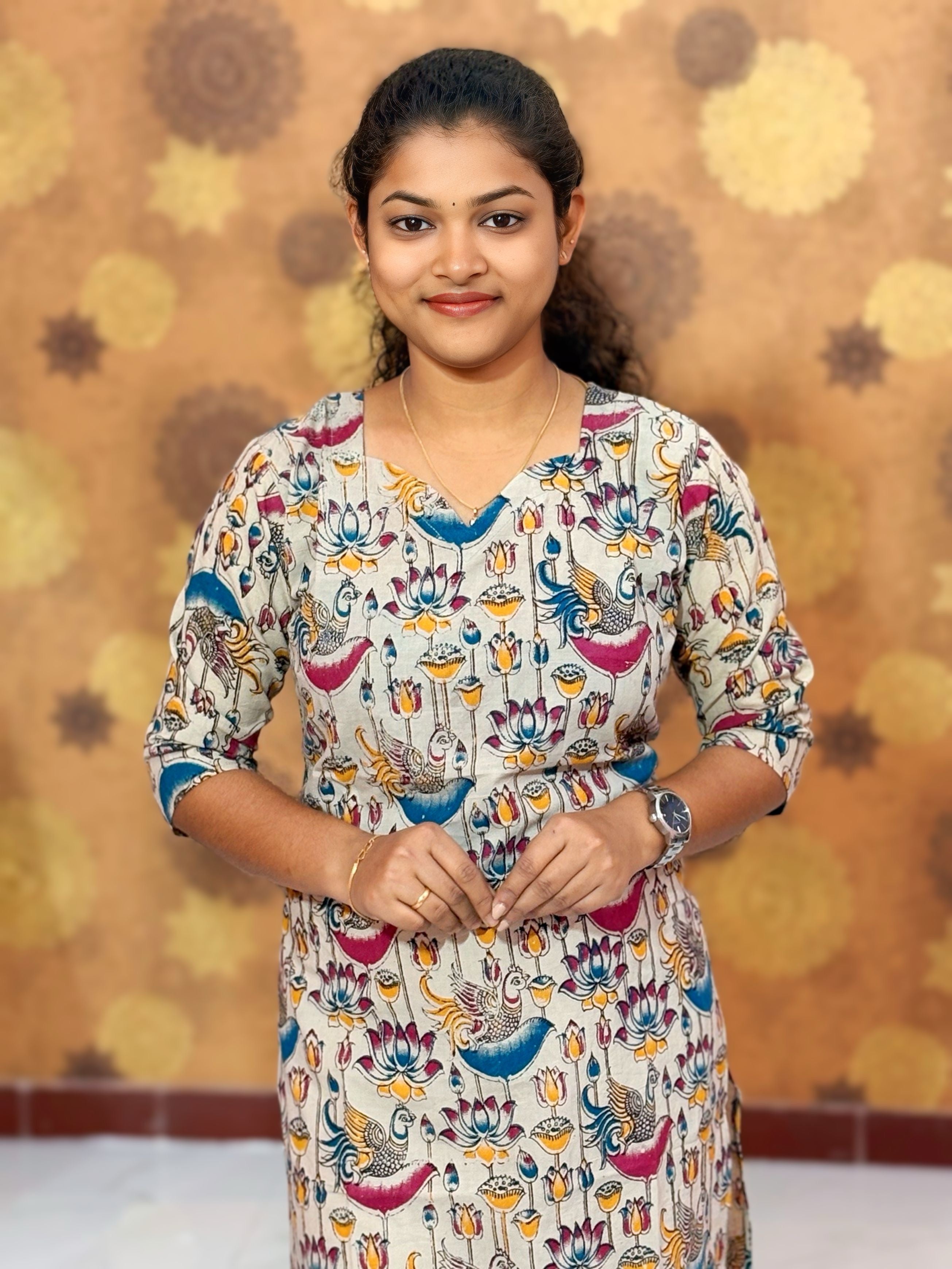 Kalamkari Hand Block Print with Traditional Designs - KAL 1241