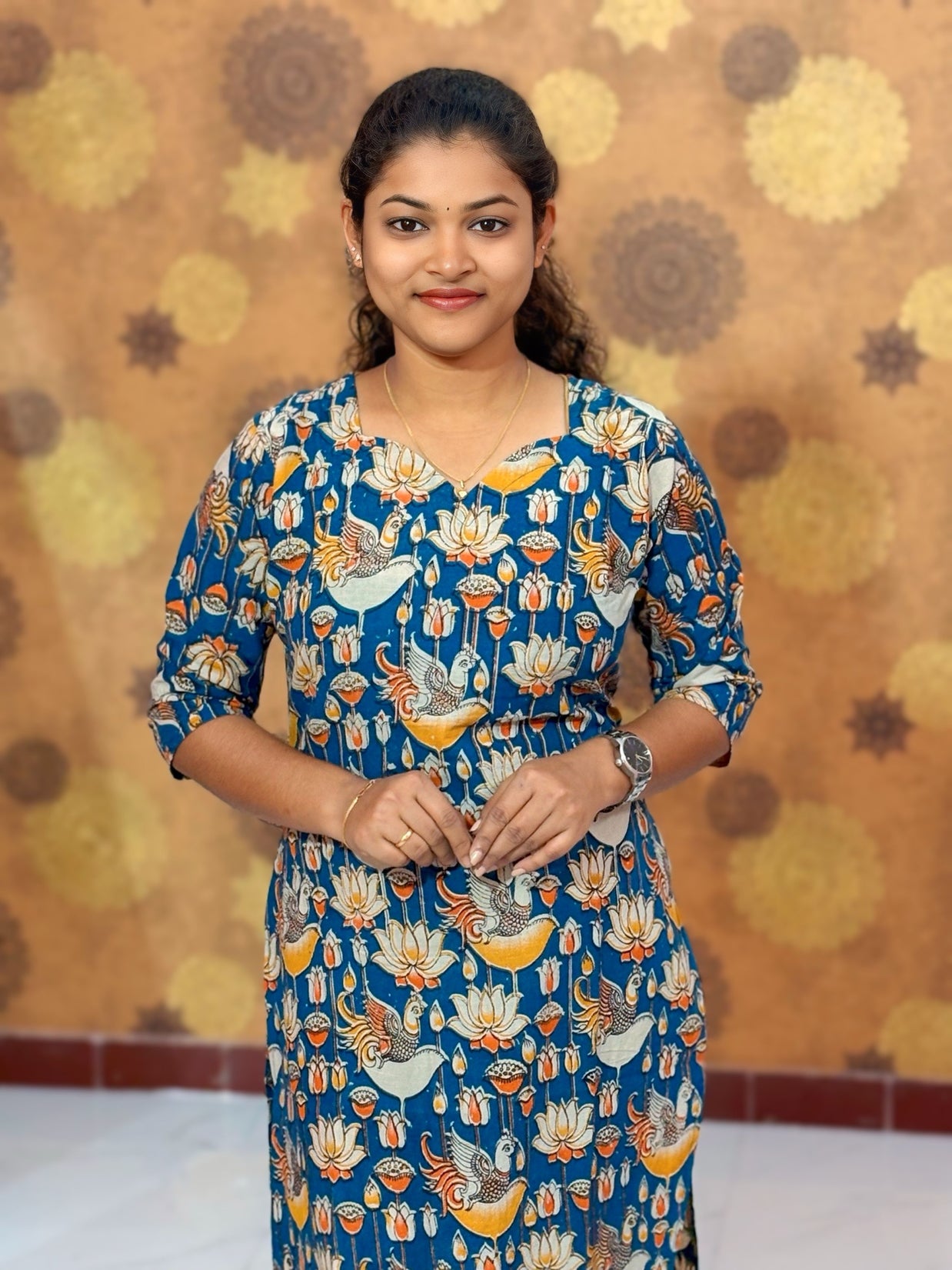 Kalamkari Hand Block Print with Traditional Designs - KAL 1242