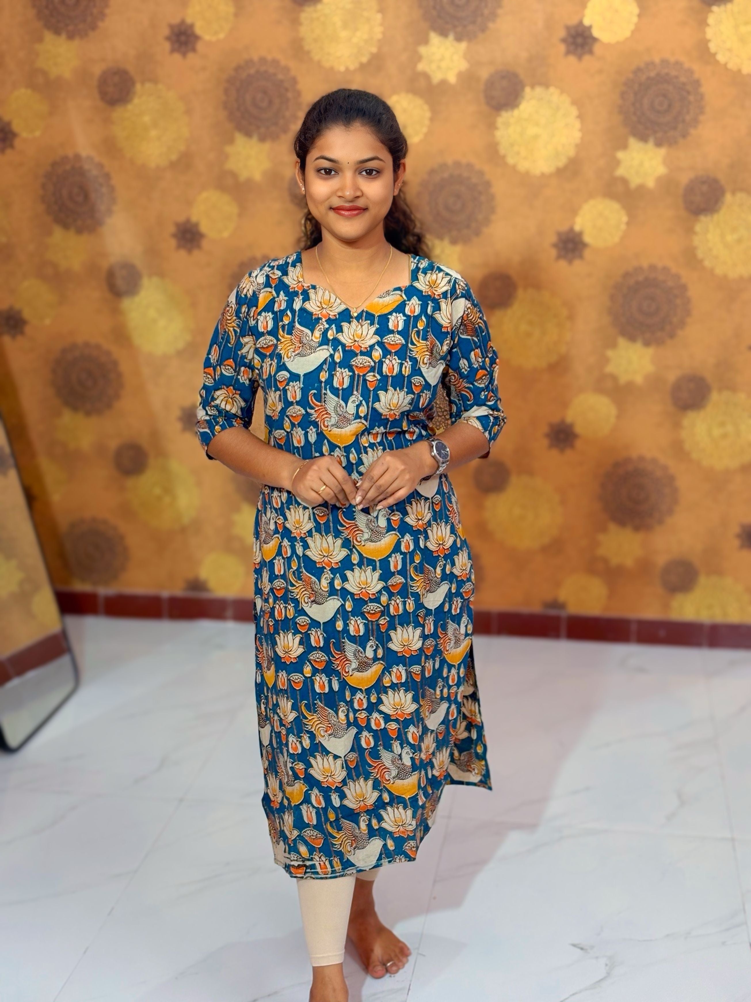Kalamkari Hand Block Print with Traditional Designs - KAL 1242
