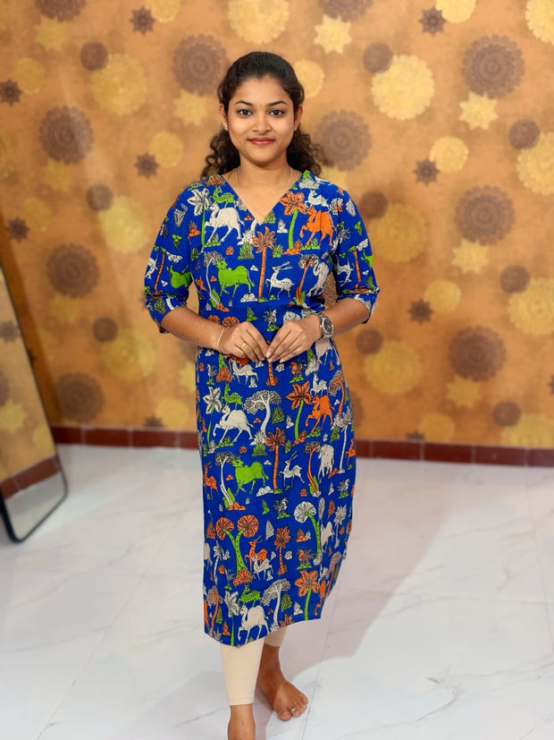 Kalamkari Hand Block Print with Traditional Designs - KAL 1245