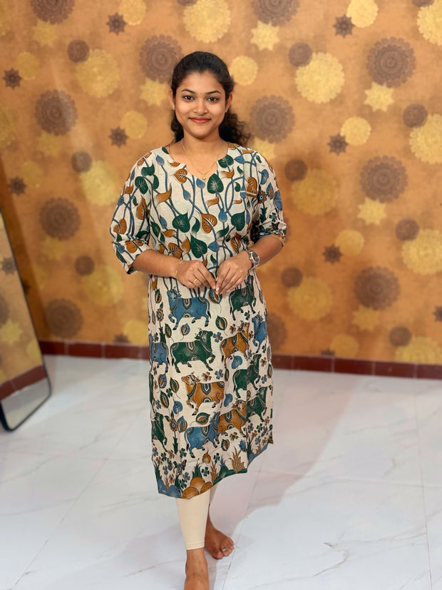Kalamkari Hand Block Print with Traditional Designs - KAL 1244
