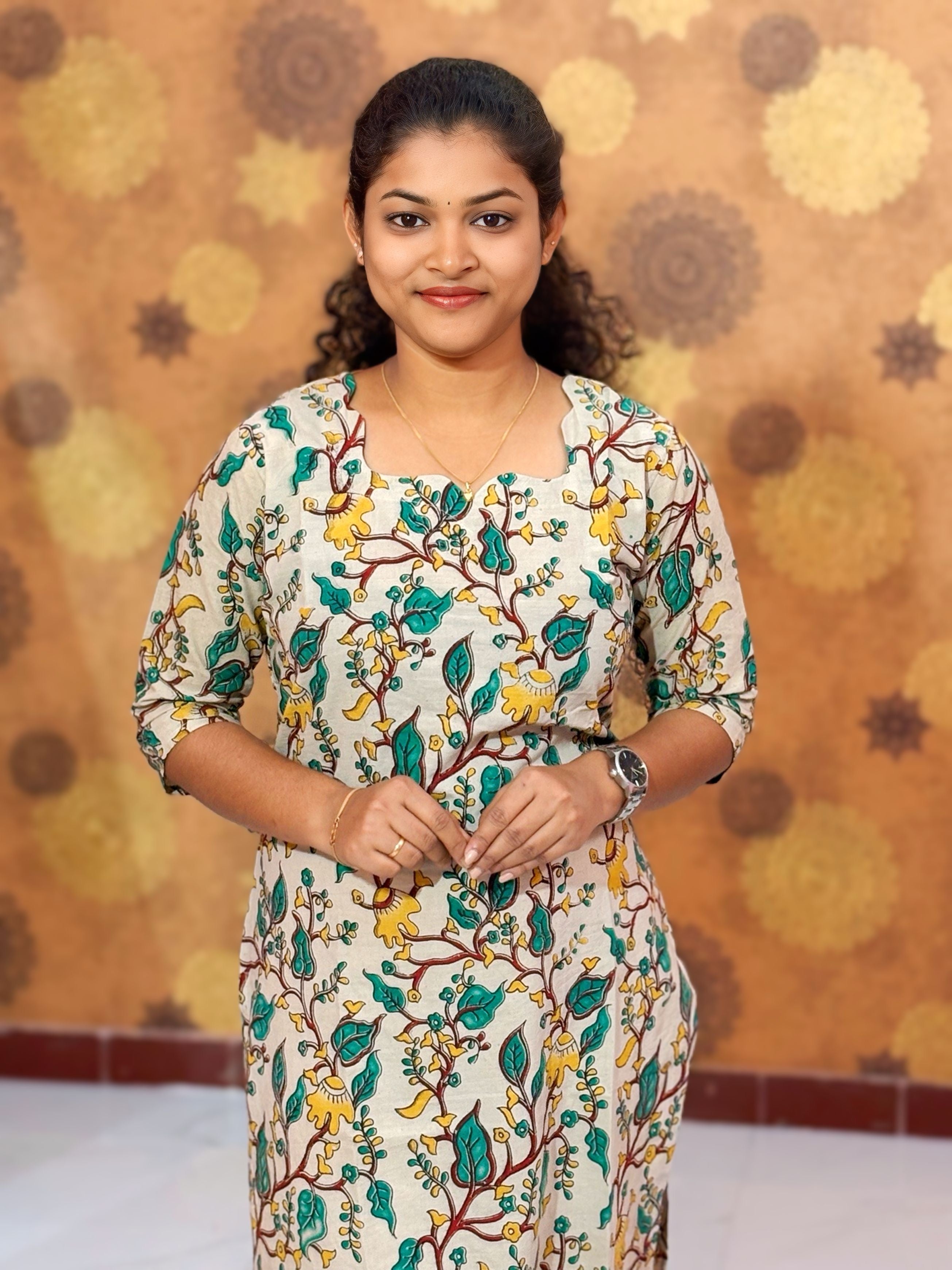 Kalamkari Hand Block Print with Traditional Designs - KAL 1246