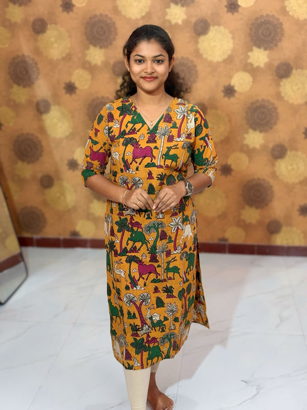 Kalamkari Hand Block Print with Traditional Designs - KAL 1247