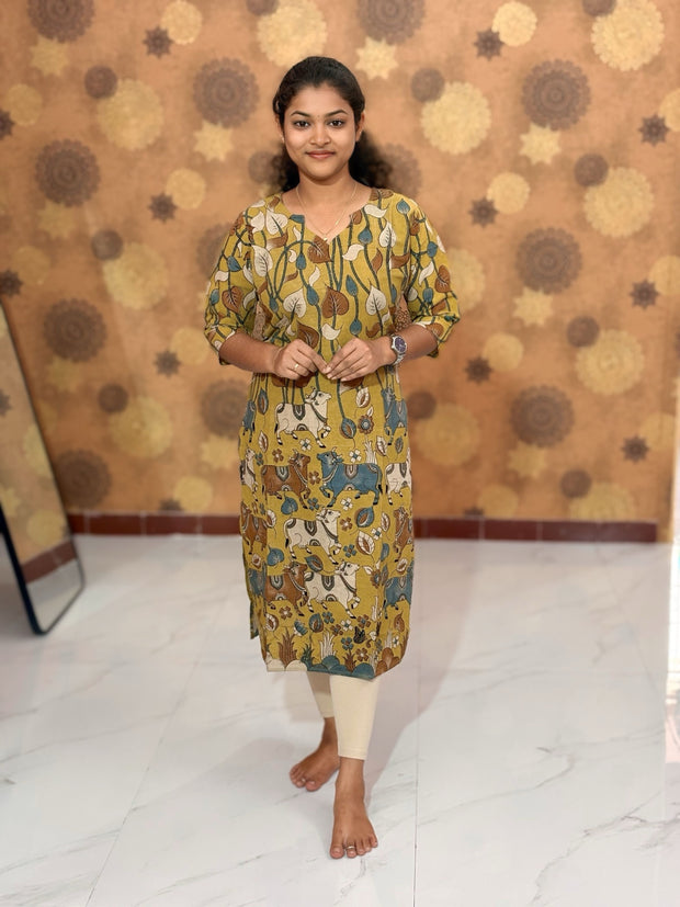 Kalamkari Hand Block Print with Traditional Designs - KAL 1248