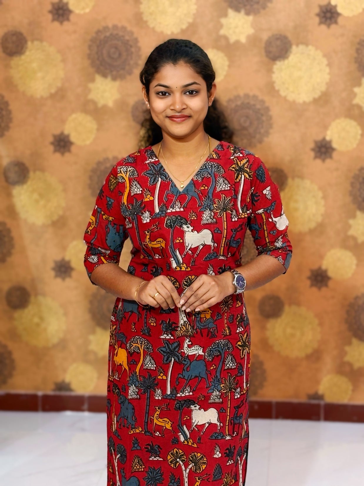 Kalamkari Hand Block Print with Traditional Designs - KAL 1249