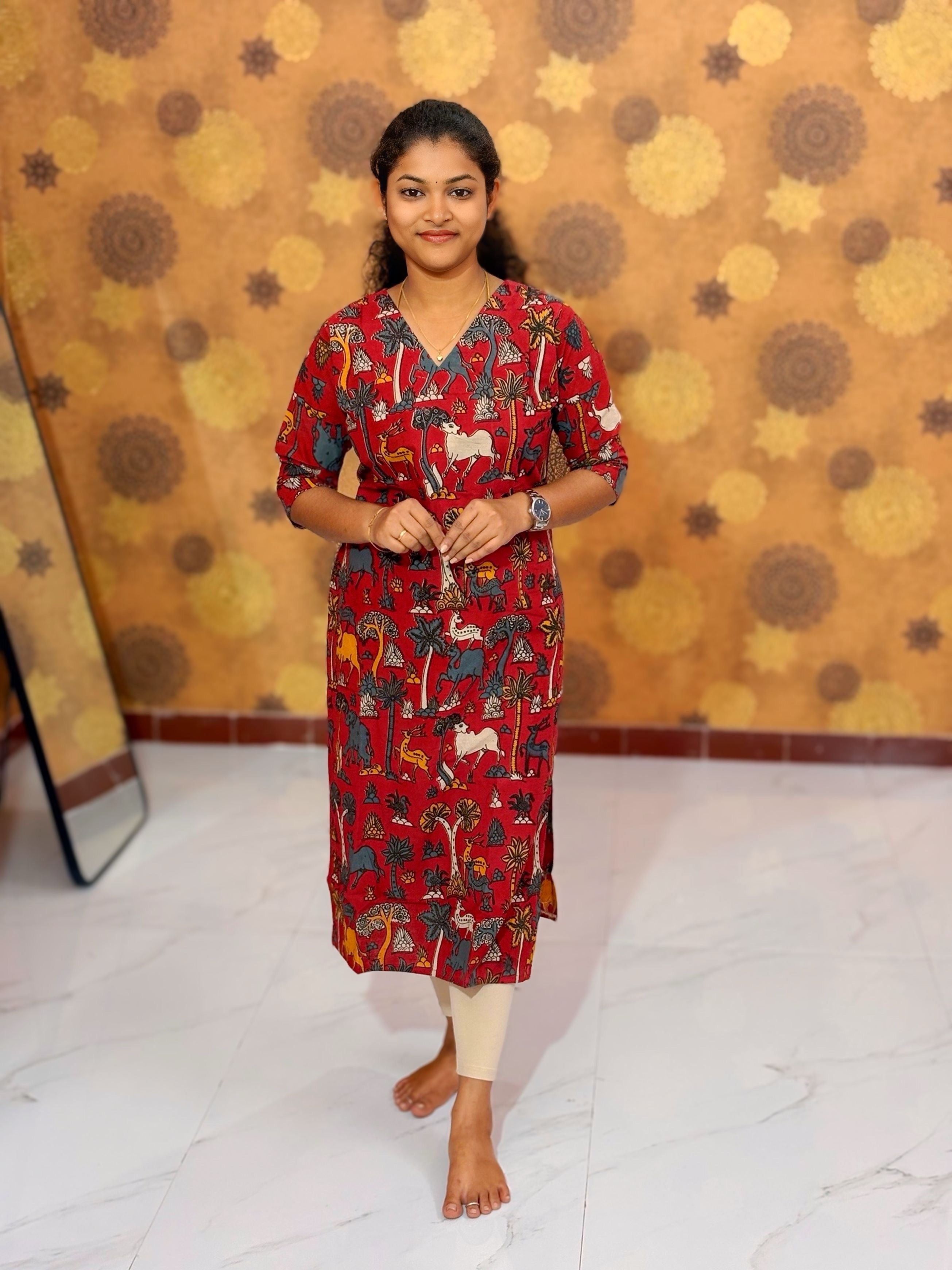 Kalamkari Hand Block Print with Traditional Designs - KAL 1249