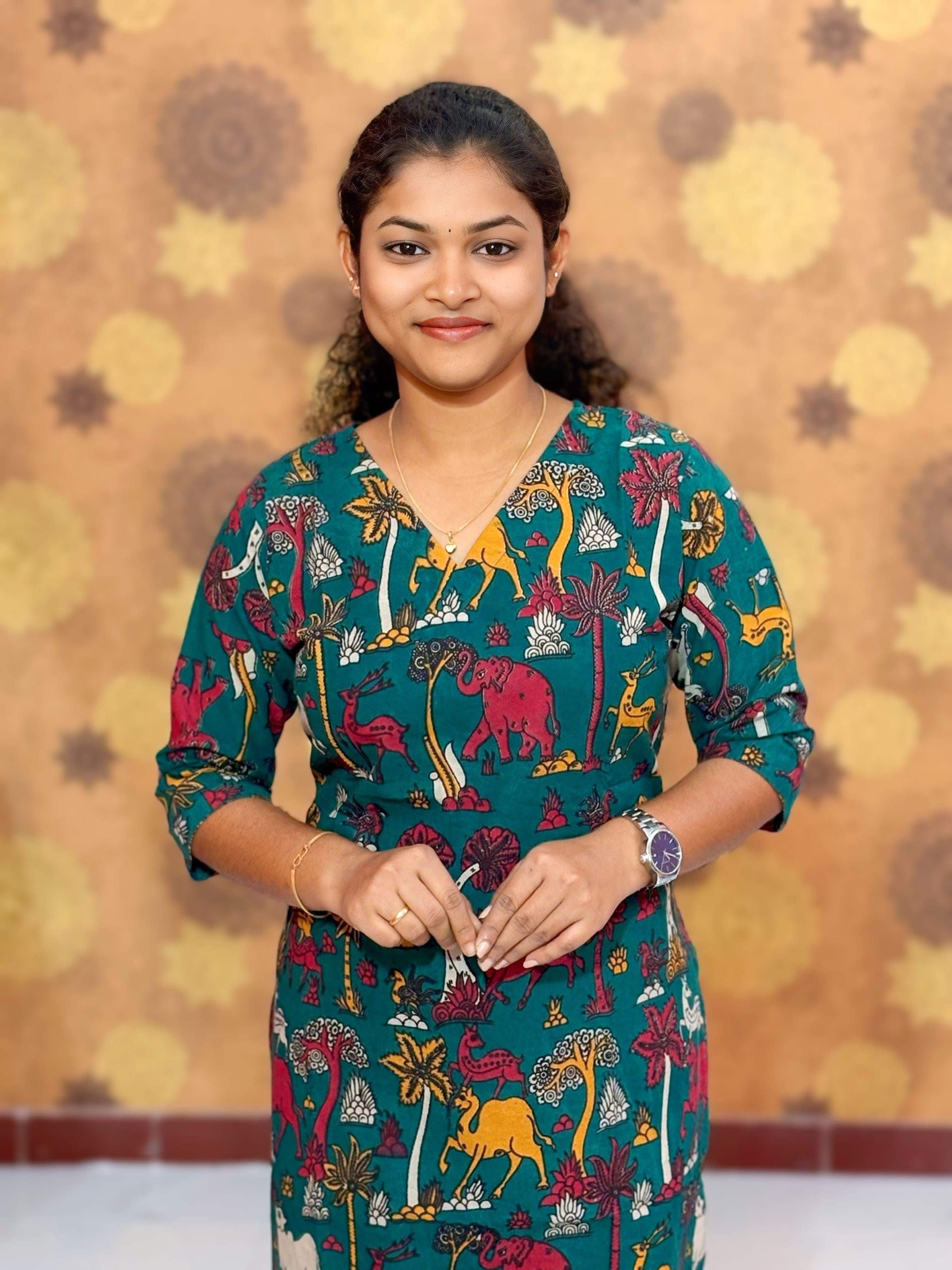 Kalamkari Hand Block Print with Traditional Designs - KAL 1250