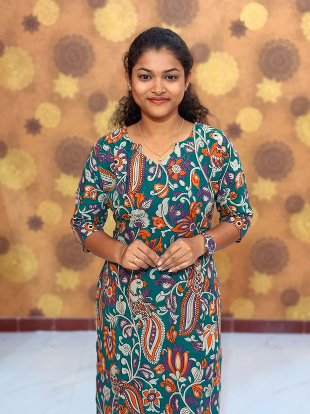 Kalamkari Hand Block Print with Traditional Designs - KAL 1251