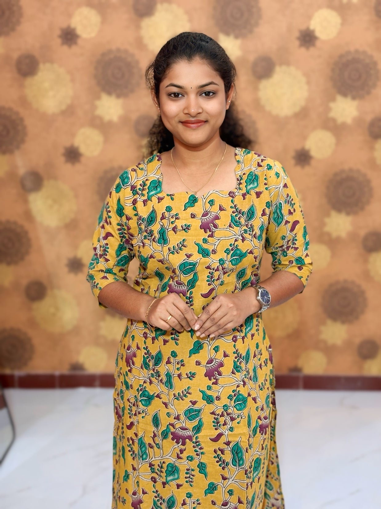 Kalamkari Hand Block Print with Traditional Designs - KAL 1252